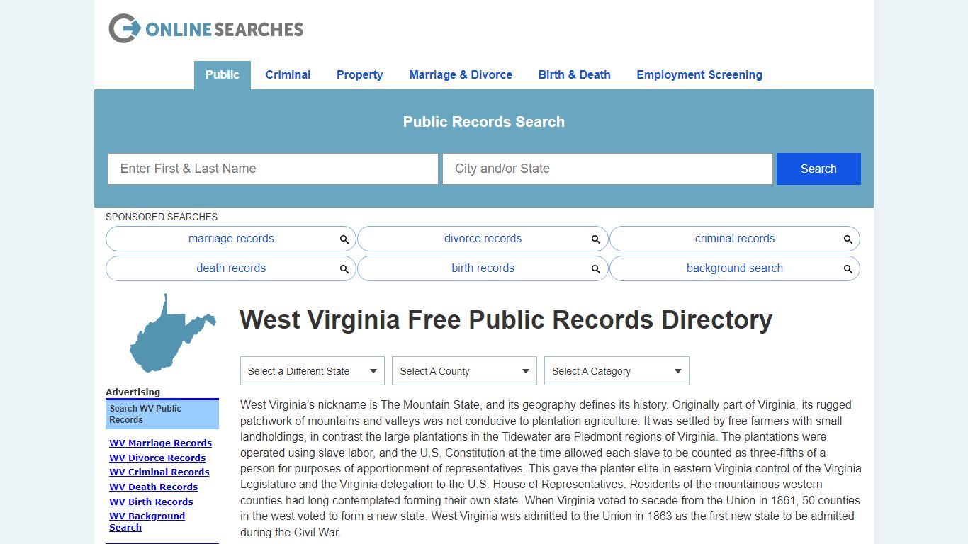 West Virginia Free Public Records Directory - OnlineSearches.com